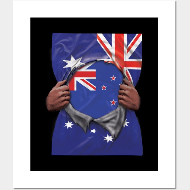 New Zealand Flag Australian Flag Ripped - Gift for New Zealander From New Zealand Wall Art by Country Flags
